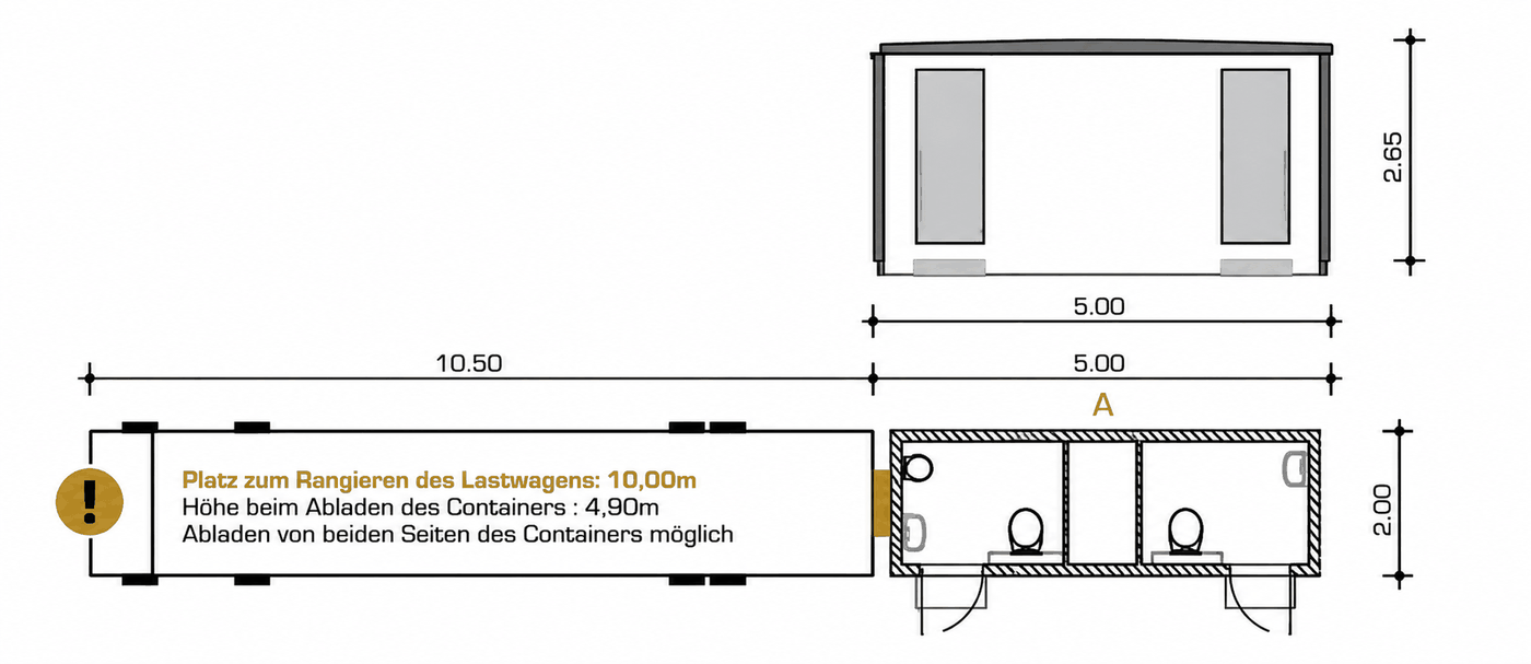 Maßskizze VIP WC-Container autark